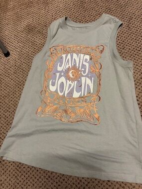 Janis Joplin Graphic Muscle Tank - Sage Green